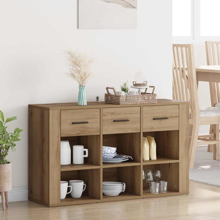 vidaXL - Dressoir - Artisan - Eiken - 100 - x - 30 - x - 59,5 - cm - Bewerkt - hout