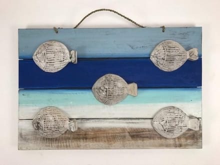 3D bord met 5 vissen 40x60 cm handgemaakt van hout