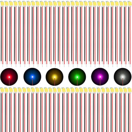Joycabin 60 Pcs 0805 Micro LED Diode Bulbs, Pre-Soldered, Micro SMD Led 0805, Pre-Wired with 16 cm PTFE Cable for DIY Model Making Decoration Lighting (Red, Blue, Green, Yellow,