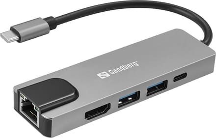 Sandberg - 336-99 - laptop dock & poortreplicator - Bedraad USB 3.2 Gen 1 (3.1 Gen 1) - Type-C - Zilver