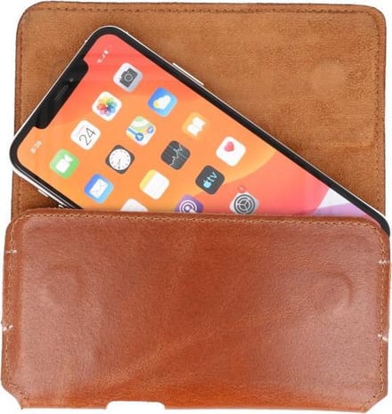Bestcases Handmade Leer Horizontaal Draagtas iPhone 6 / 7 / 8 / SE / 11 Pro / 12 Mini / 13 Mini - Maat L Bruin