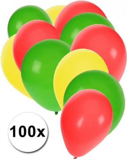 100 Ballonnen rood/geel/groen