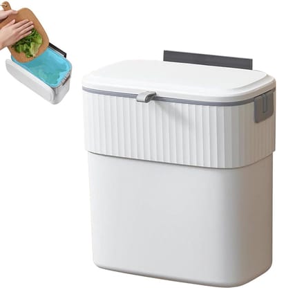 Afvalemmer met deksel - Hangende mand - Ruimtebesparend opbergen - Geur blokkerende structuur - 9 liter - Wit