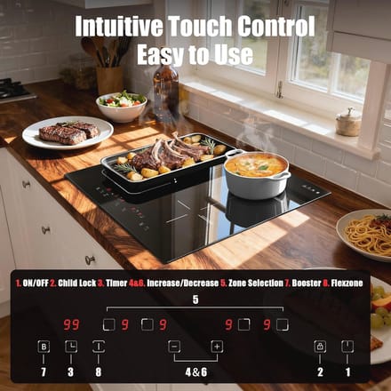 Inductiekookplaat 4 Zones met Flexzone en Touchscreen - 60 cm - Veiligheidsvergrendeling en Timer