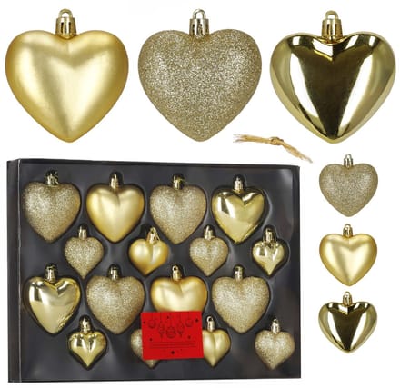 Springos Kerstballen | 16 Stuks | 5/6/7 cm | Goud | Hartjes