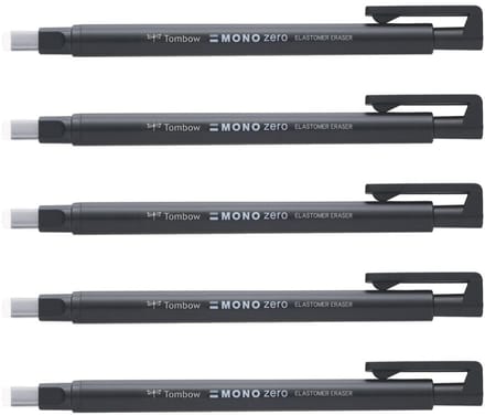 Tombow MONO zero gumstift - Rechthoekige gum - Navulbaar - Zwart - 5 stuks