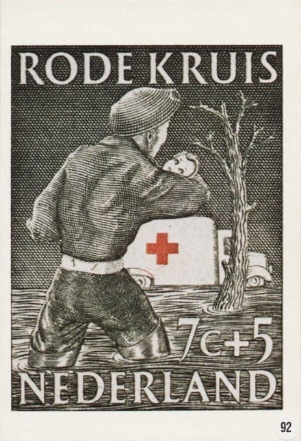 Briefkaart met afbeelding watersnood 1953 postzegel