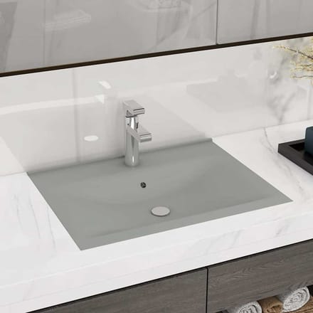vidaXL - Wastafel - met - kraangat - 60x46 - cm - keramiek - mat - lichtgrijs