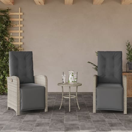 vidaXL - 3-delige - Bistroset - met - kussens - poly - rattan - lichtgrijs