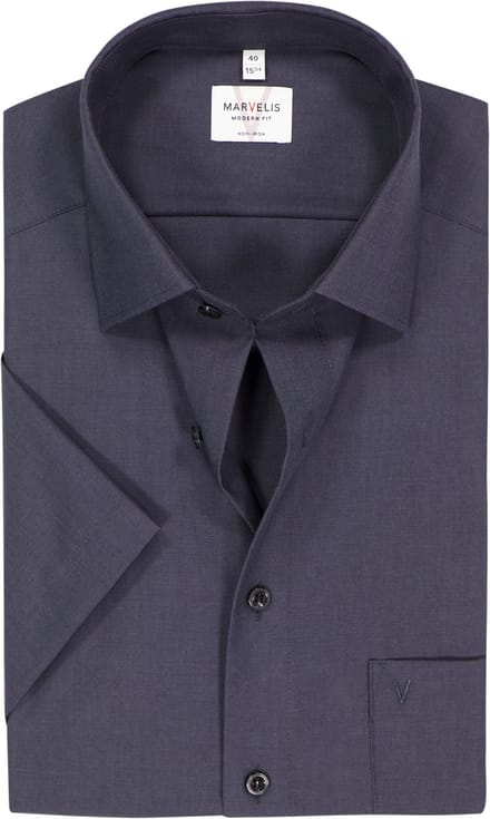 MARVELIS modern fit overhemd - korte mouw - antraciet - Strijkvrij - Boordmaat: 40 (EU maat: M)