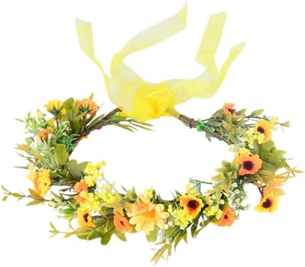 Bloemenkrans Bruiloft - Haarband Kunstbloemen - Feestelijk Accessoire - Verstelbare Pasvorm - 24 cm Breed - Geel