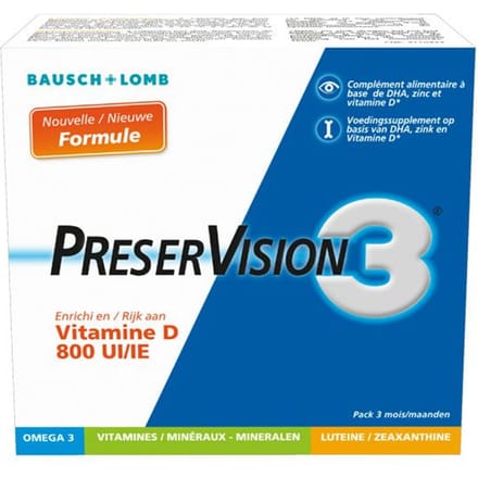 Preservision 3 + Vit D3 800iu Voedingssupplement Ogen 180 Capsules