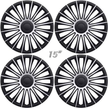 Wieldoppen AUSTIN-GTS 15 inch zwart/zilver. Set a 4 stuks in doos (a.u.b. tekst lezen!)