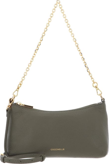 COCCINELLE Leren Schoudertas Aura Mini Bag Grained Leather Laurel Green Olijfgroen