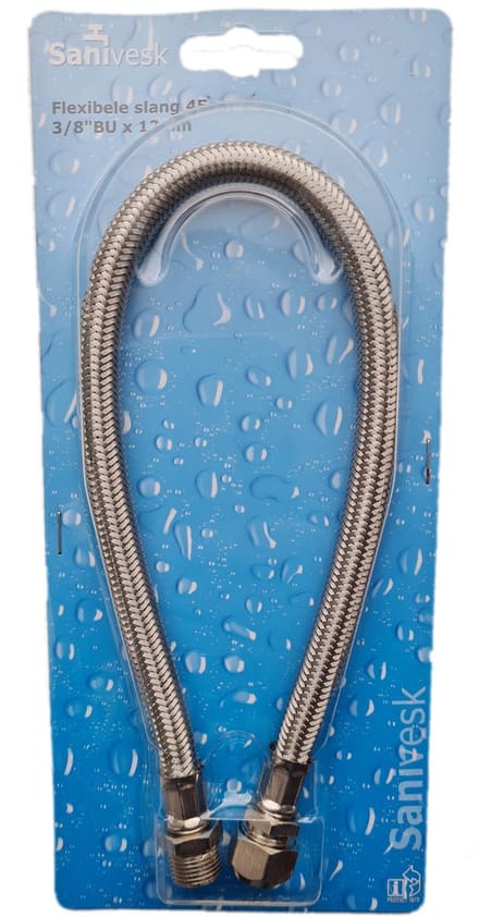 Sanivesk - Flexibele slang - 45 cm - 3/8" BU - 12mm knel - RVS - waterleiding