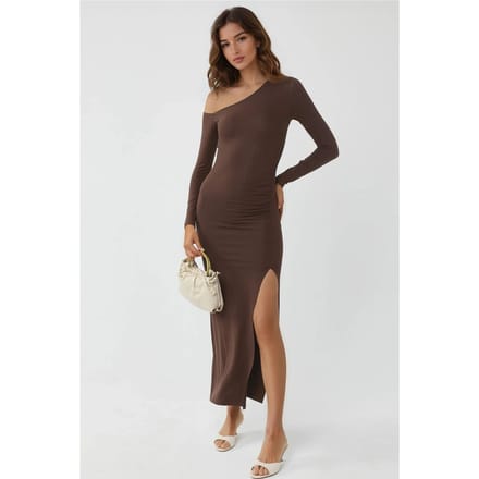 Asymmetrische Kraag Maxi-jurk met Scheur