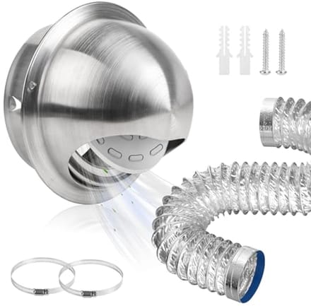 Rond ventilatierooster van 125 mm met 2 meter slang en terugslagklep