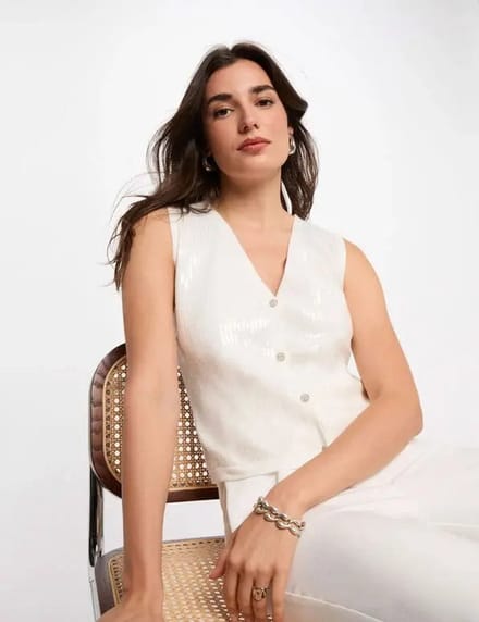 Morgan - Mouwloos vest met V-hals 261-Mcardi wit - Maat : M