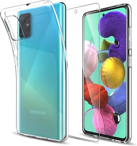 Silicone hoesje transparant met 2 Pack Tempered glas Screen Protector Geschikt voor: Samsung Galaxy A71