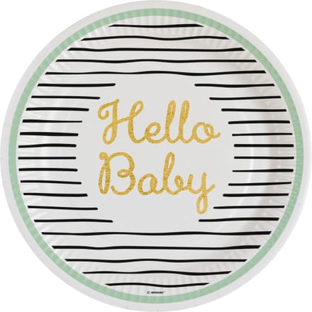 Amscan - Hello Baby - borden 23 cm - groen - 8 stuks