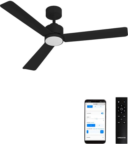 CREATE - Stille plafondventilator 40W met licht - Zwart - Ø132cm - WIFI + Afstandsbediening - WIND MODERN