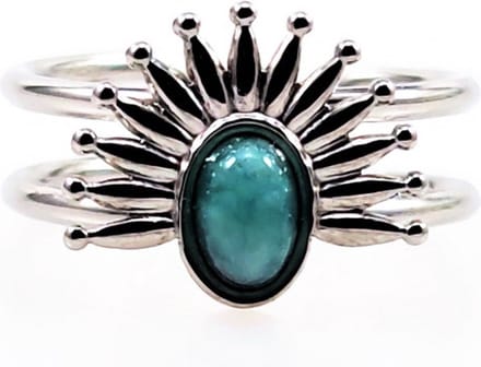 Dottilove Sieraden - Dames Waaier Ring - Witgoudkleurig Verguld - Ring met Turquoise Steen