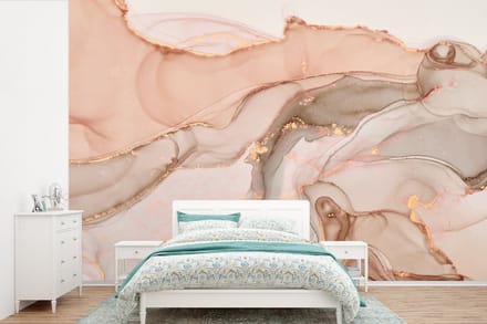 Behang - Fotobehang Marmer - Roze - Rosé - Breedte 450 cm x hoogte 300 cm