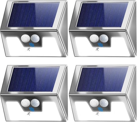 Set van 4 Solar LED Spots Buiten met Bewegingsmelder - Waterdicht & 3 Modi - RVS