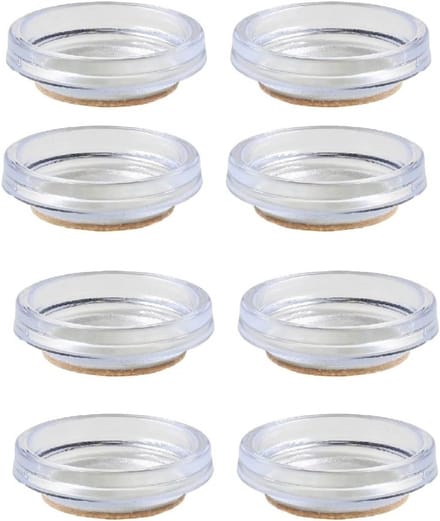 Castor cups met viltpad, buitenmaat 65 mm, transparant, pak van 8 stuks