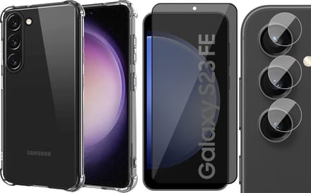 Hoesje geschikt voor Samsung Galaxy S23 FE - Privacy Screenprotector Volledig Dekkend Glas & Camera - Shockproof Transparant