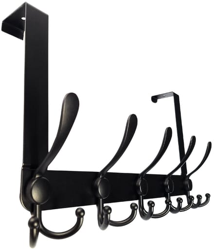 Hoexs Deurkapstok Zwart – 40cm – Deurhanger RVS - 5 Haken – Metaal