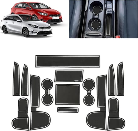 Non-slip rubbermatten voor Kia Ceed, Proceed en XCeed GT Line 2018-2024, geschikt voor console, bekerhouder en deurgroeven (Wit)