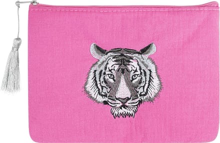 Make-up tas met tijger hoofd - fuchsia
