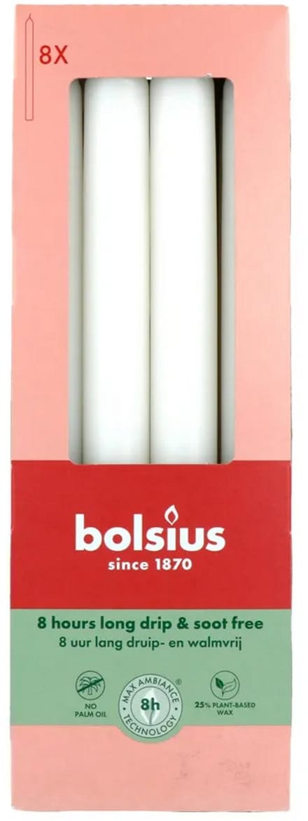 Bolsius - Dinerkaarsen - 230/20 - 8 stuks per verpakking - Cloudy White