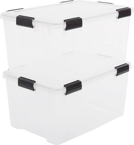 IRIS Airtight Opbergbox - 50L - Kunststof - Transparant/Zwart - Set van 2