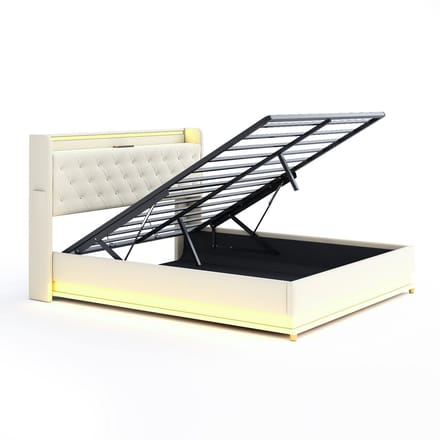 COVREO Bedframe 160x200 cm beige, met LED en USB, zonder matras