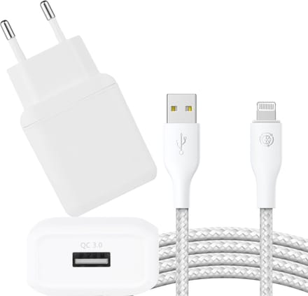 Usb Adapter 5V 1A/2A/3A + Oplaadkabel geschikt voor iPhone / iPad / iPod - Lightning Kabel - 3 Meter
