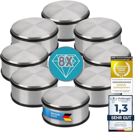 Roestvrijstalen Deurstopper met Rubber Bumper - 11x6cm, Set van 8