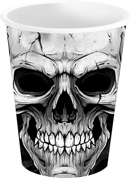 Fiestas Guirca Halloween/horror schedel/doodshoofd feest bekers - 6x - zwart - papier - 240 ml