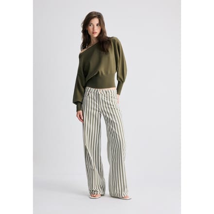 Stradivarius Asymmetrische trui met ribboord  Kaki L