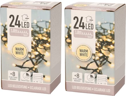 Anna's Collection Kerstverlichting - 2x -timer - 20 Led's - warm wit - lichtsnoer