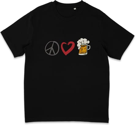 Grappig T Shirt Heren Dames - Vrede Liefde Bier - Zwart - M