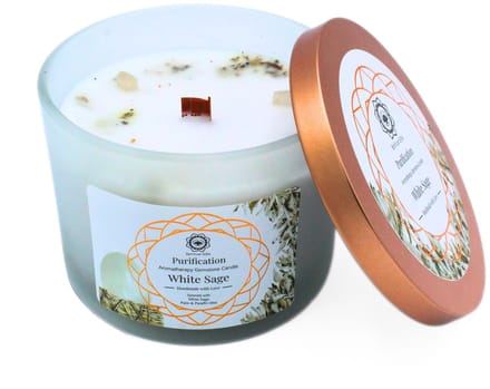 Green Tree - Edelsteenkaars - Aromatherapie - Geurkaars - Purification - White Sage - met edelstenen - 256g