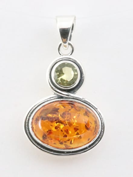 Zilveren hanger met amber en citrien