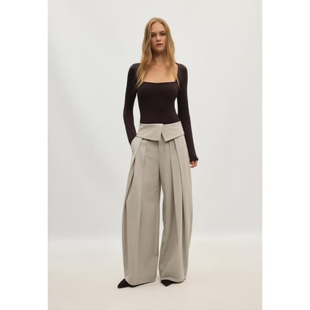 Stradivarius Wide-leg pantalon met omgeslagen taille  Beige 36