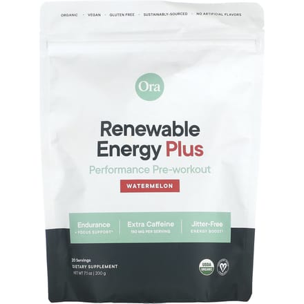 Ora, Énergie Renouvelable Plus, Supplément Pré-Entraînement, Saveur Pastèque, 7,1 oz (200g)