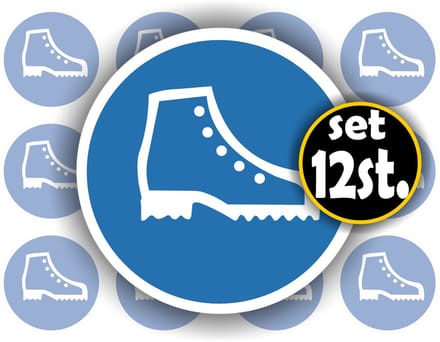 Jerma - Veiligheidsschoenen verplicht - Sticker - set 12 st - ⊘ 4.5 cm - Weerbestendig - Zelfklevend