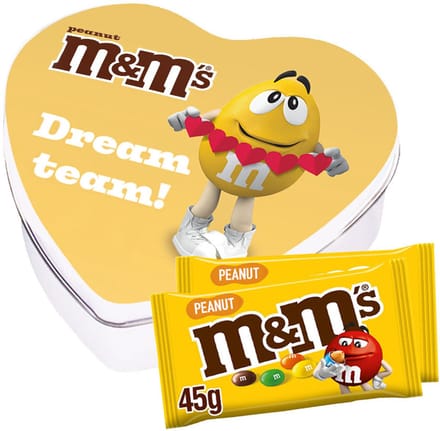 M&M's geschenkdoos hartje 'Dreamteam' - peanut - chocolade met pinda - chocoladecadeau - 2 zakjes M&M's - 90g