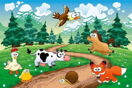 Fotobehang - Animals and Forest 375x250cm - Vliesbehang