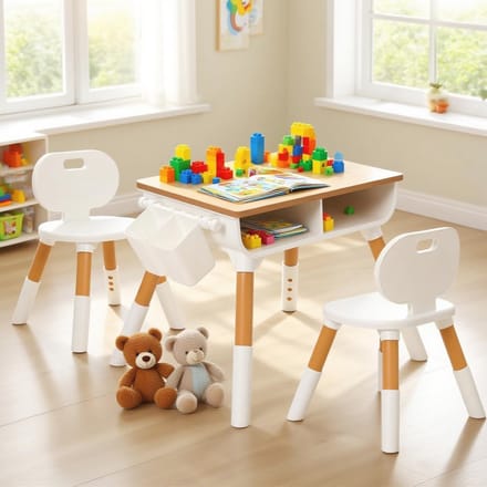 Hoogteverstelbare Kindertafel met 2 Stoelen en Schrijfbord - Kindertuin Maat 55 x 55 x 40 cm